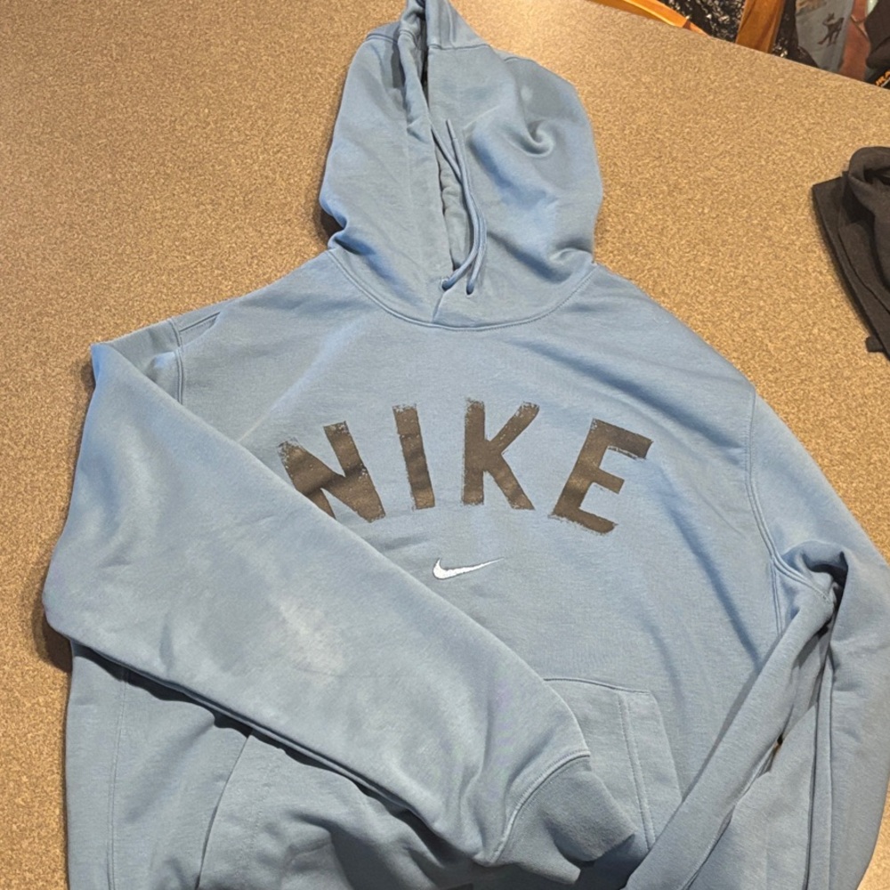 Nike Men's Light Blue Hoodie with Black Logo